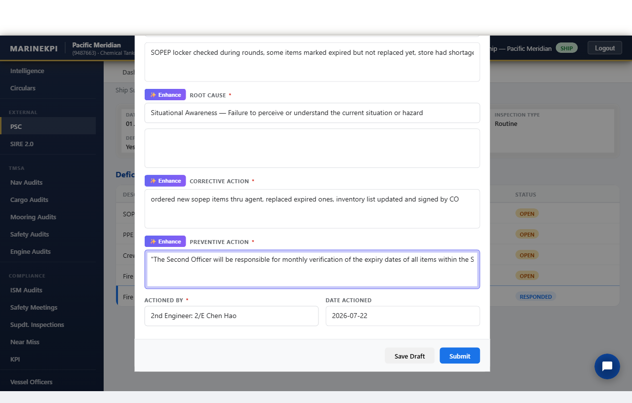 Real AI-enhanced text highlighted in the preventive action field